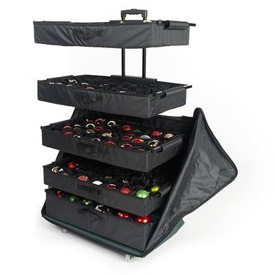 Telescoping Christmas Ornament Storage Box, Adjustable Dividers, 140 Slots | Ornament Keeper, Holds Ornaments up to 4-6 Inches Tall by Nearly Any Width and Length, Removable Trays with Moving Separators