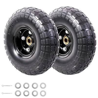 MZREXN 2-Pack 10" Flat Free Solid Tires 4.10/3.50-4 Tire and Wheel | with 5/8" Axle Bore Hole, 2"-2.2" Offset Hub, for Hand Truck, Garden Cart,Trolleys, Yard Trailers, Utility Cart, Black