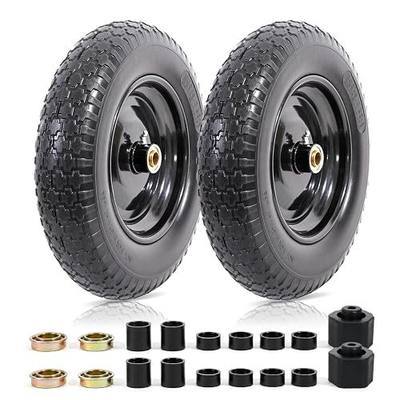 MZREXN 14.5" Flat-Free Wheelbarrow Tire and Wheel 4.00-8" Solid Tire | Universal Fit 3.00/3.25/3.50/4.00-8" Replacement Tire with 3"-7" Centered Hub, 3/4" & 5/8" Bearings, 2PCS Black