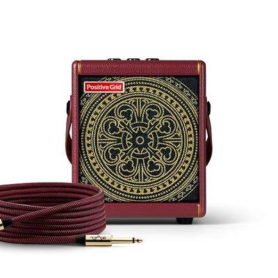 Positive Grid Spark MINI Vai 10W Portable Smart Amp, Designed by Steve Vai | Exclusive Mandala grille, burgundy tolex, burgundy weave cable & 4 custom Steve Vai presets. 100k+ tones, smart app.