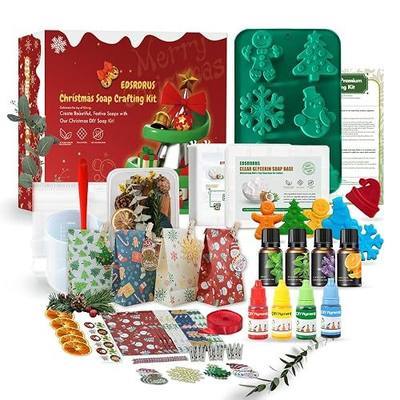 EDSRDRUS Christmas Soap Making Kit for Adults - Holiday Gift Sets with 2lbs Soap Base, Fragrance Oils, Dyes, 3D Tree Snowflake Gingerbread Santa Snowman Molds and Christmas Packaging Supplies