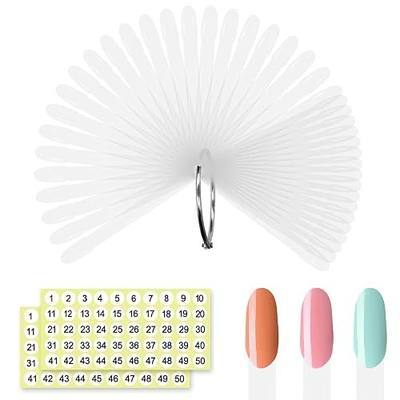 50 Pcs Oval Nail Swatch Sticks with Metal Split Ring and Numbered Tips - Clear Fan-shaped Color Display for Nail Art Polish Practice