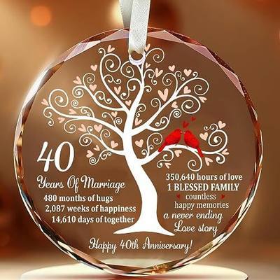 40th Wedding Anniversary Glass Ornament – Ruby for Parents, Couple, Wife, Husband – Unique 40 Year Marriage Keepsake, Ruby Anniversary Christmas Decoration