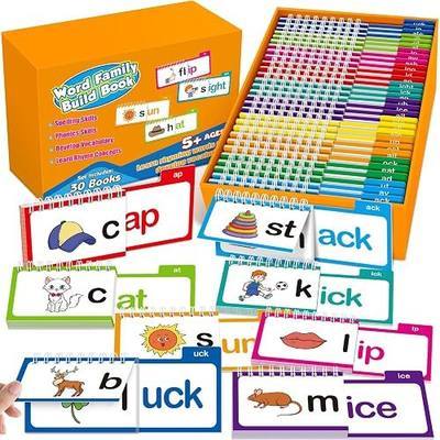 Phonics Flash Cards Word Family Build Book,Learn to Read 30 Read and Rhyme Flip Books,Sight Words Flash Cards Kindergarten Phonics Flip Books for Kids Classroom Homeschool Preschool Learning Activity
