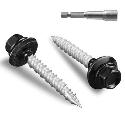 Metal Roofing Screws #10 × 1 1/2 Inch, 64pcs Black Ruspert Coating Hex Head Sheet Metal Roof Screws, Self Starting Metal to Wood Siding Screw, EDPM Rubber Washers