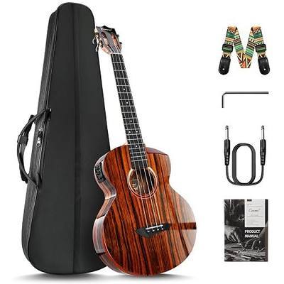Caramel BEG91 Cutaway Ebony Glossy Baritone Acoustic & Electric Ukulele | 30-inch Handmade Professional Armrest Ukelele Kit with Accessories