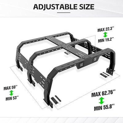 Adjustable 22.3" Full-Size Truck Bed Racks with LED Lights Compatible with F150/ Tacoma/Tundra/Gladiator JT/Silverado & Sierra 1500/ Ram 1500/ Titan/Frontier/Colorado/Canyon/Ranger