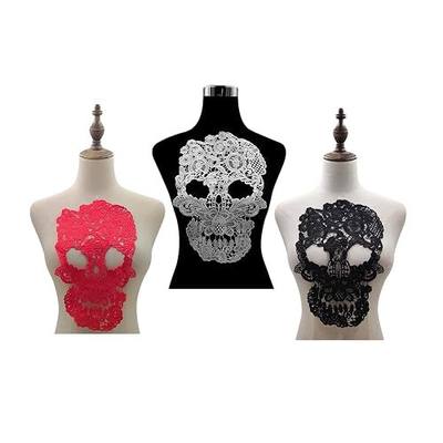 3 PCS Skeleton Lace Applique, Lace Embroidered Skull Patches for Sewing Decor Dress Decoration