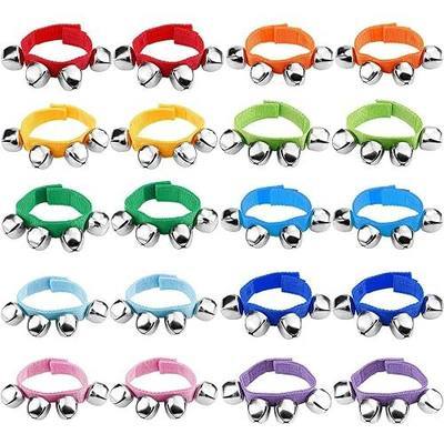 Augshy Wrist Bells Bracelets, 7 Packs Wrist Band Jingle Bells, Random Color Adjustable Hand Ankle Bells Musical Instruments for School Party Favor Toys