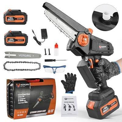 Mini Chainsaw, Mini Chainsaw Cordless 8 inch & 6 inch with 2 Pack 4000mAh Batteries, Handheld Electric Chainsaw with Auto-Oiler, Battery Chainsaw for Wood Cutting with Battery Power Display