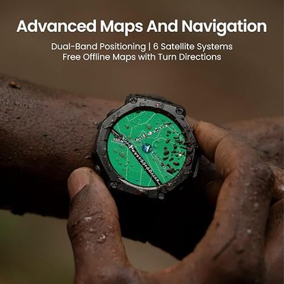 Amazfit Refurbished T-Rex 3 Rugged Military Smart Watch 48mm, GPS, Offline Maps, 100m Water-Resistant, Outdoor Fitness Smartwatch for Men, 170 Sport Modes, AI, Voice Control, Renewed (Black)