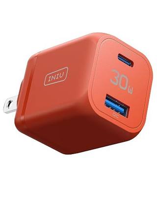 USB C Charger, INIU 30W PD QC 3.0 Dual Port Type C Charger Fast Charging Block, USB C Wall Charger with Foldable Plug for iPhone 16 15 14 Pro Max Samsung S22 S21 iPad Pro Google AirPods, Orange