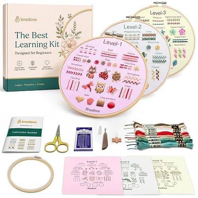 Bradove Beginner Embroidery Kit for Adults and Kids | Hand Embroidery Kit for Beginners with Patterns, Learn to Embroider Kit Adult Beginner, Stitches Practice, Learn to Sew