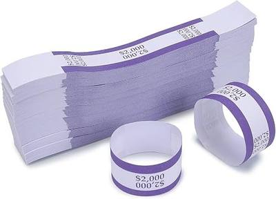 L LIKED Money Band Self Sealing Currency Straps for Bill Wrappers (Purple $2000-1000 PCS)