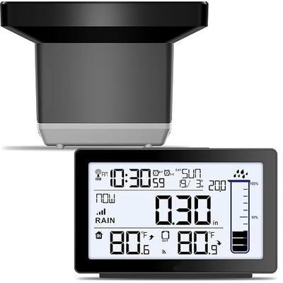 BIUWING Wireless Rain Gauge Outdoor, Self-Emptying Digital Rain Gauges Outdoors Best Rated, Electronic Rain Measure Gauge, Freeze Proof Rain Gauge with Thermometer, Remote Rain Meter for Garden