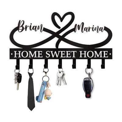 Dyoart Personalized Couple's Name Key Rack, Wall Mounted Metal Key Holder for Housewarming Gifts,ignent Bedding