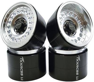 Adjustable 2 Offsets RC 2.2 Beadlock Wheels Rims Hub 1/10 Crawle Car Wheel Aluminum Upgrades for Remote Control SCX10 Capra Wraith/AMG 6x6RC Trx4 (4PC) (Silver)