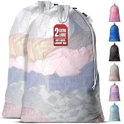 Mesh Laundry Bags 24 x 36 In, 2-Pack - Handy Laundry Heavy Duty Net Bag | Holds a Full Load, Tear-Resistant Wash Sack with Drawstring, Handles, Machine Washable, Hamper Liner, Dorm, Travel, White