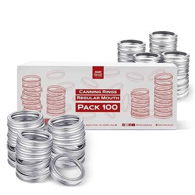 FORJARS - 100 Regular Mouth. Canning Rings are made of stainless steel. 0.5 Inch Height, 100-Piece Set. Regular mouth mason jar rings are secure with an airtight fit.