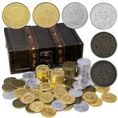 metal coins pirate treasure for dnd props gifts fantasy fake gold | Metal Pirate Coins Treasure Chest Pack of 100 Perfect for D&D and Other Board Games Props Treasure Fake Gold and Gifts