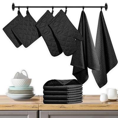 Native Fab 10-Piece Kitchen Set - 100% Cotton Dishcloths & Kitchen Towels, Heat Resistant Oven Mitts & Potholders, Soft, Absorbent & Durable, Great for Chefs Cooking, Baking & Everyday Use - Black
