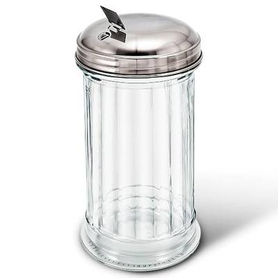 Stock Your Home Glass Sugar Dispenser- Fluted Sugar Pourer with Stainless Steel Self Closing Lid - Crystal Clear Sugar Shaker for Diners, Cafes, Bakeries, Coffee Shops, Restaurants, Kitchens