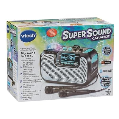 VTech Super Sound Karaoke Portable Bluetooth, 2 Mics Included, Party Lights
