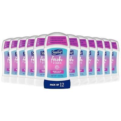 Suave Fresh Vibes Berry Bliss Deodorant Stick, Aluminum Free, 48 Hour Protection, Dermatologist Tested Body Deodorant for Women, 1.2 oz (Pack of 12)
