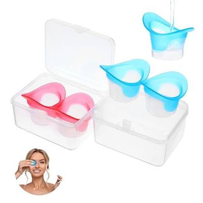 Ptwola 4 Pcs Silicone Eye Wash Bath Cups Portable Plastic Measuring Cleaner Kit Makeup Irritants Rinse Flush Cleaning Cups Tool Storage Containers for Effective Soothing Tired Eyes