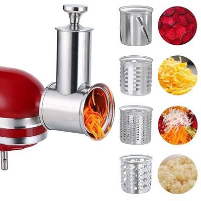 Large Stainless Steel Slicer Shredder Attachment for KitchenAid Mixers,Dishwasher Safe Vegetable Cheese Grater Accessories with 4 Cutting Blades by KINGEAGLE