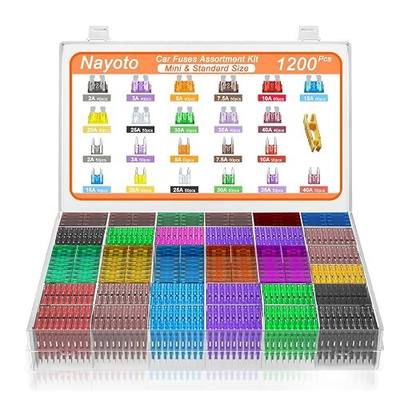1200pcs Car Fuses Assortment Kit, 520PCS Standard Fuse Kit & 680PCS Mini Fuses + 1 Puller for Auto/RV/Truck/Motorcycle/Yacht (2A 3A 5A 7.5A 10A 15A 20A 25A 30A 35A 40A)