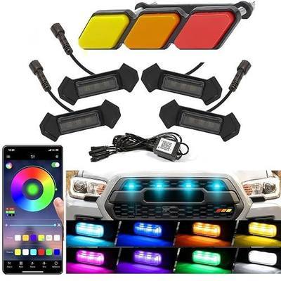 RGB Led Grill Lights Fit for Toyota Tacoma 2015-2023 TRD-Pro Emblems | Aftermarket Trd-pro Grills Grille tacoma lights+1pcs Emblem 4pcs ,20colors