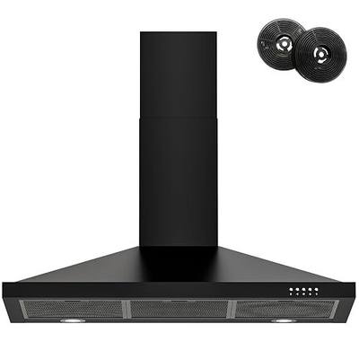 FIREGAS Black Range Hood 36 inch with Ducted Convertible Ductless, Kitchen Wall Mount Chimney-Style Over Stove Vent, 3 Speed Exhaust Fan, LED Lights