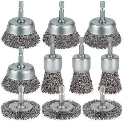 10 Pcs Wire Brush for Drill, Coarse Carbon Steel Crimping Wire Wheel Brush, 1/4 Inch Hex Shank, Cup Brush Drill Bit for Cleaning Rust, Stripping and Abrasive