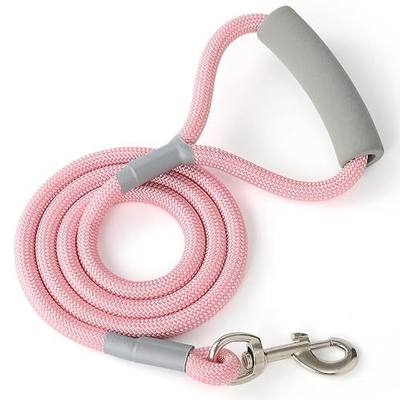 Mile High Life Dog Leash, 6FT x 1/2IN Pink, with Padded Handle | Heavy-duty nylon rope leash with soft handle & steel tips. Comfortable grip for daily walks with small to large dogs.