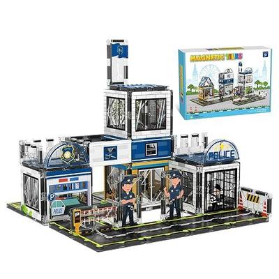 AFUNX Police Station Magnetic Tiles Building Set for Kids Ages 3+ | Strong Magnets, Compatible with Major Magnetic Tile Brands, Police Pretend Play, Creative Building,Gift Ready