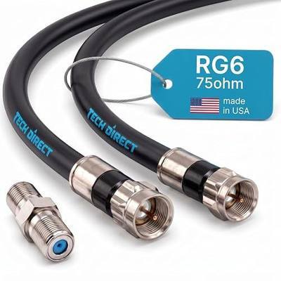 10FT RG6 Coaxial Cable - Premium Heavy Duty, High Speed Internet, Cable TV, Antenna, Satellite Broadband Low Resistance RG6 Coax Cable Cord Low Loss TV Cable Extension Wire with Connectors
