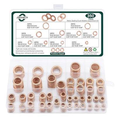 350 PCS, Premium Copper Metric Sealing Crush Washers Assortment Kit, Enhanced Flat Ring Oil Drain Plug Crush Washer Gasket Seal Set, Banjo Bolt Washers for Automotive, Motorcycles (10 Size)