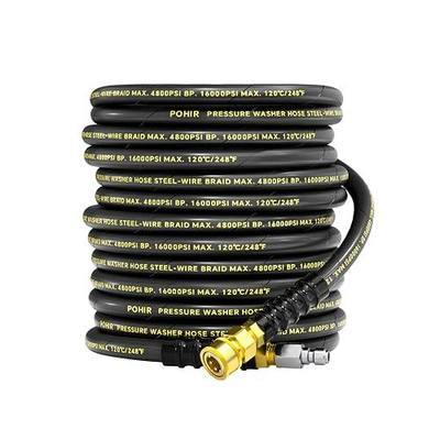 POHIR Pressure Washer Hose 3/8" ID, 50FT 4800PSI Commercial Grade | Steel Wire Braided Power Washer Hose with Swivel 3/8’’ Quick Connect, Industrial High Pressure Water Washing Hose No Kink