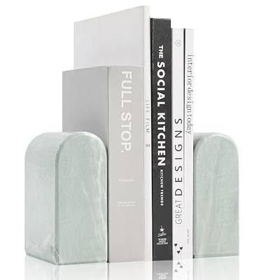 Luxury Marble Bookends for Shelves, 13LB Heavy Duty Marble Book Ends | Stone Bookends Decorative, Polished, Light Green Arch, Set of 2