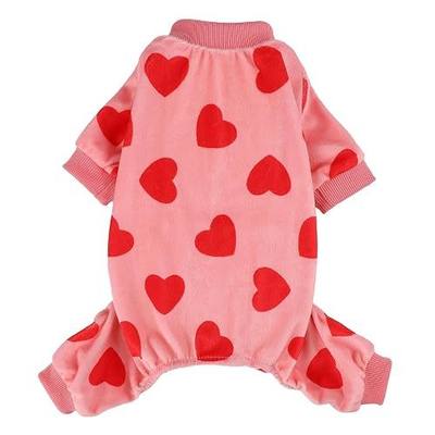 Dog Pajamas for Small Dogs Girl Boy Super Soft Puppy Clothes Fleece Puppy Pjs Jammies 4 Leg for Chihuahua Yorkie Spring Onesies Jumpsuit Clothing Cute Pet Outfits, Pink Heart, XXS