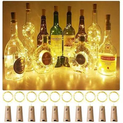 Aluan Wine Bottle Lights with Cork, Christmas Lights 10 Pack 20 LED Mini Fairy String Light, Waterproof Battery Operated Cork Lamp for Liquor Bottles Party Bar Wedding Table Decoration, Warm White