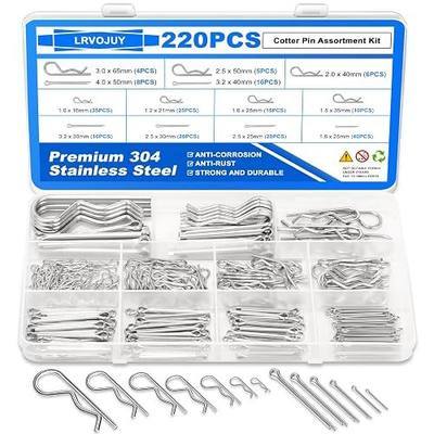 Cotter Pin Assortment Kit, 220PCS Cotter Pins 13 Sizes Premium 304 Stainless Steel Heavy Duty R Clips & Hairpin Split Pin Set, Hardware Pins for Automotive, Trailer, Pin Lock System