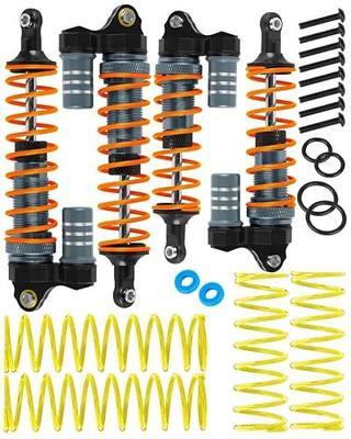 RC Aluminum Front Rear Big Bore RC Shock Absorber Upgrades Part for 1/10 Slash,Stampede,Rustler,Hoss 2WD 4X4 VXL,Alloy 4PCS RC Shocks w/Golden spring,Titanium