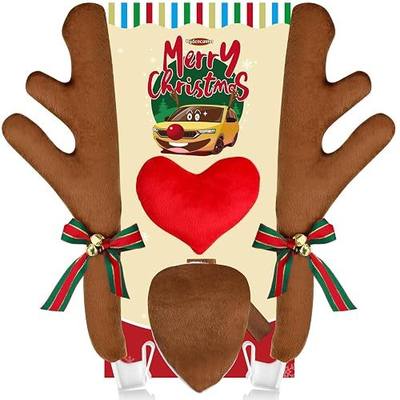 Reindeer Antlers for Cars Kit Nose and Tail, Car Reindeer Antlers & Nose for Car Window Roof-Top & Front Grille, Christmas Car Antlers Auto Decoration Set for Car SUV Van Truck