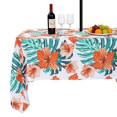 SquarePie Rectangle Outdoor Tablecloth with Umbrella Hole 60x84 inch,Water Resistant SpillProof Patio Zippered Table Cloth for Spring Summer Camping Garden Poolside Picnic BBQS,Palm Leaf Orange Flower