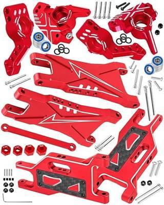 RC Aluminum Upgrades Part for 1/10 Slash 2WD/Slash 2WD VXL,Suspension Arms & Caster Block,Steering Blocks,Rear Stub Axle Carriers w/Bearings,Red
