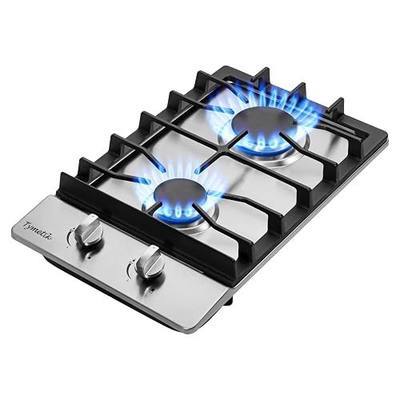 12 Inch Gas Cooktop, 2 Burners Stovetop Built-in Stainless Steel Stove Top Natural Gas/Propane Convertible Cooker for Outdoor, Apartments, RVs