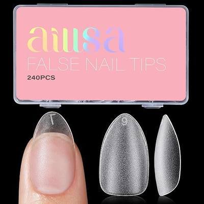 AILLSA Short Almond Nail Tips with Box, 15 Sizes Press On Gel Nail Tips | Double Matte Pre-Buffed Almond Shaped Nails Tips Soft Full Cover Clear False Nail Tips for Nail Extension, 240PCS