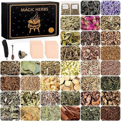 35 Pack Dried Herbs for Witchcraft Supplies,Bulk Flowers for Witch Beginner | Gifts for Witchy Women, Wiccan Supplies and Tools, Spell Jar, Candle Soap Making, Mixed Botanicals with Sage, Rose, Cinnamon
